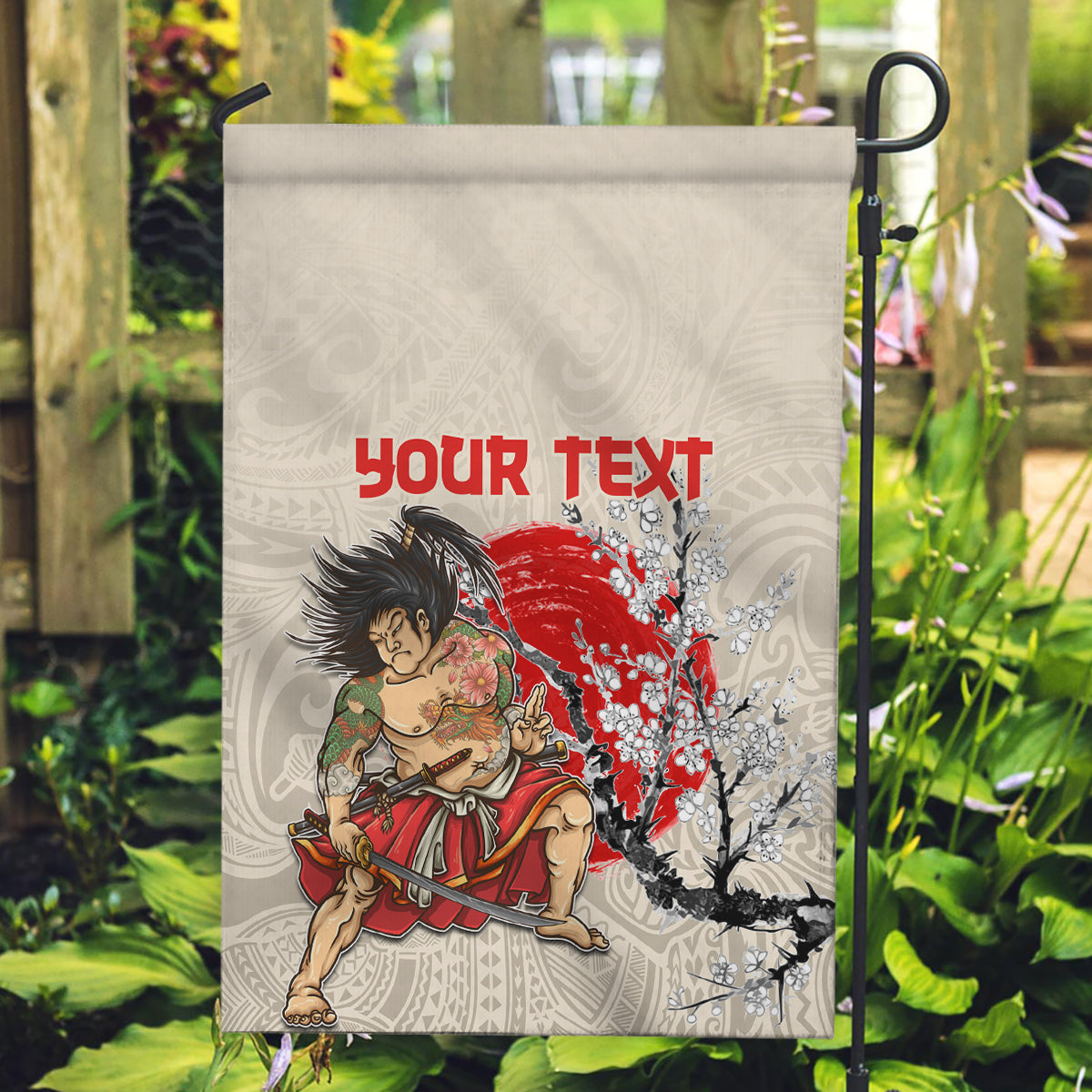 Personalised Japanese Culture Hawaii Style Garden Flag Japanese Samurai with Hawaiian Pattern - Wonder Print Shop