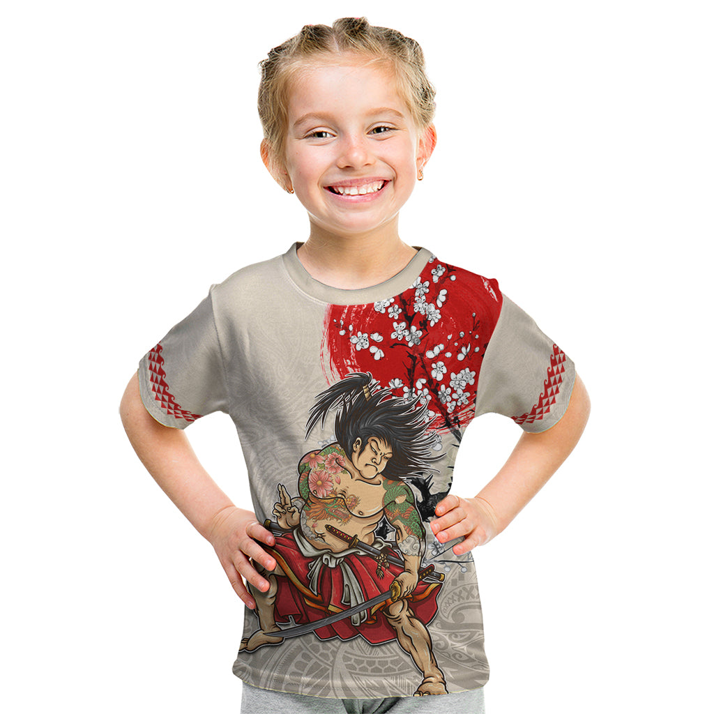 Personalised Japanese Culture Hawaii Style Kid T Shirt Japanese Samurai with Hawaiian Pattern - Wonder Print Shop