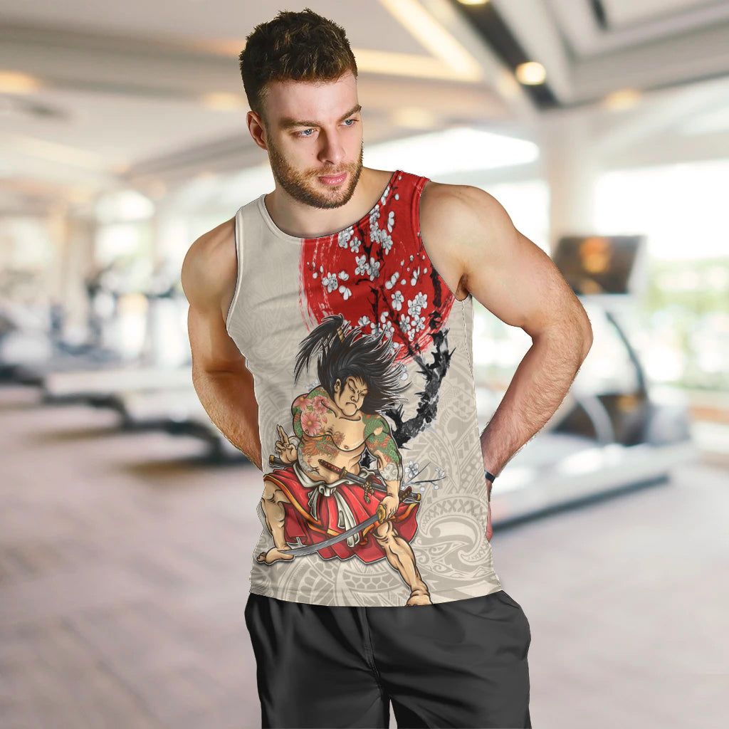 Personalised Japanese Culture Hawaii Style Men Tank Top Japanese Samurai with Hawaiian Pattern - Wonder Print Shop