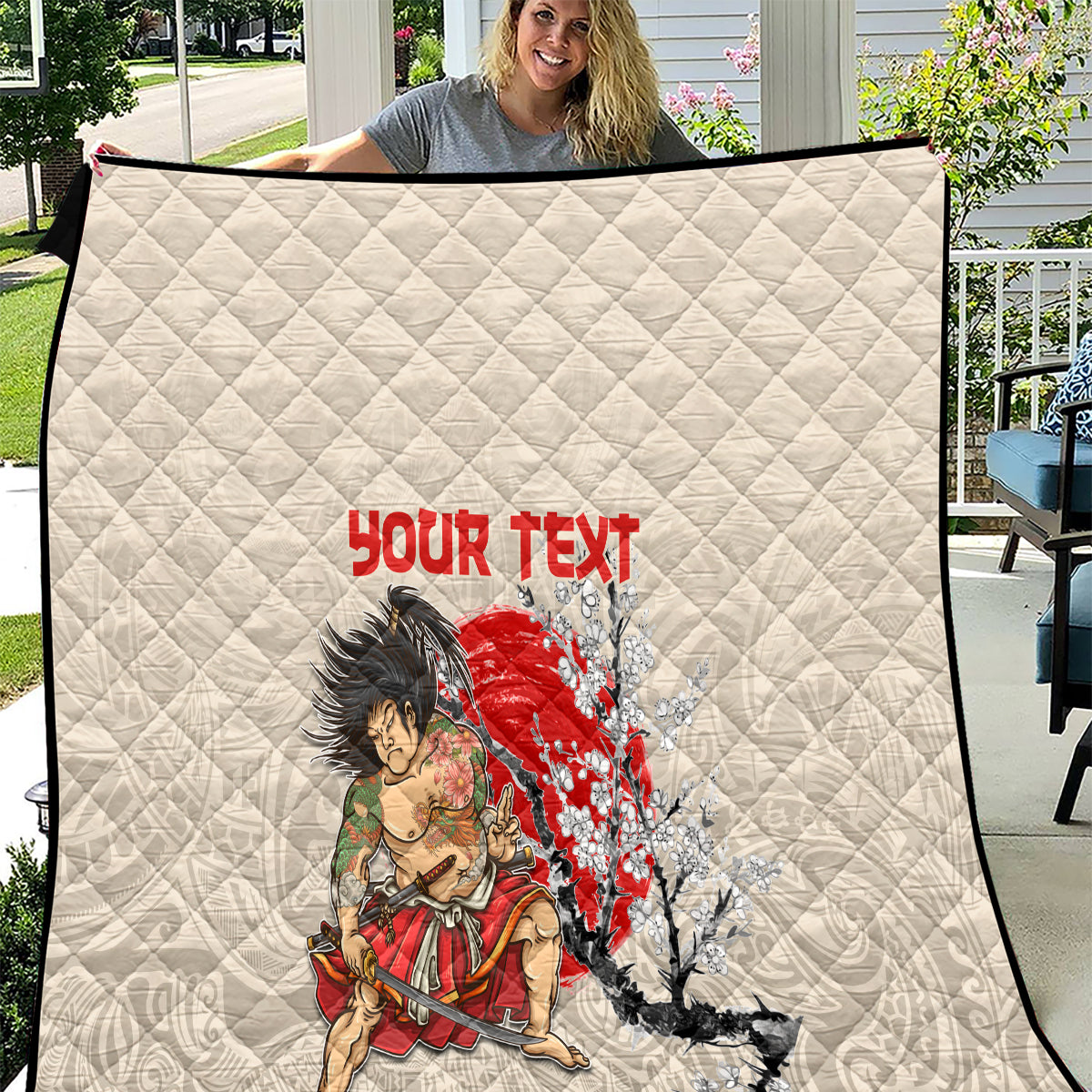 Personalised Pan-Pacific Festival Quilt Japanese Samurai with Hawaiian Pattern