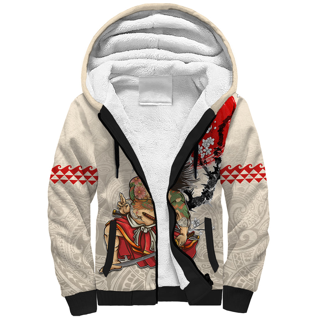 Personalised Japanese Culture Hawaii Style Sherpa Hoodie Japanese Samurai with Hawaiian Pattern - Wonder Print Shop