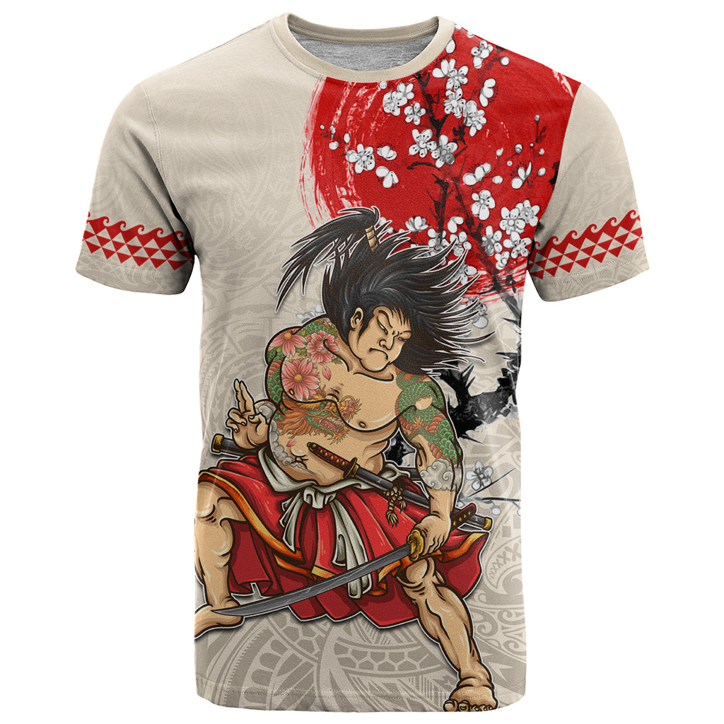 Personalised Japanese Culture Hawaii Style T Shirt Japanese Samurai with Hawaiian Pattern - Wonder Print Shop