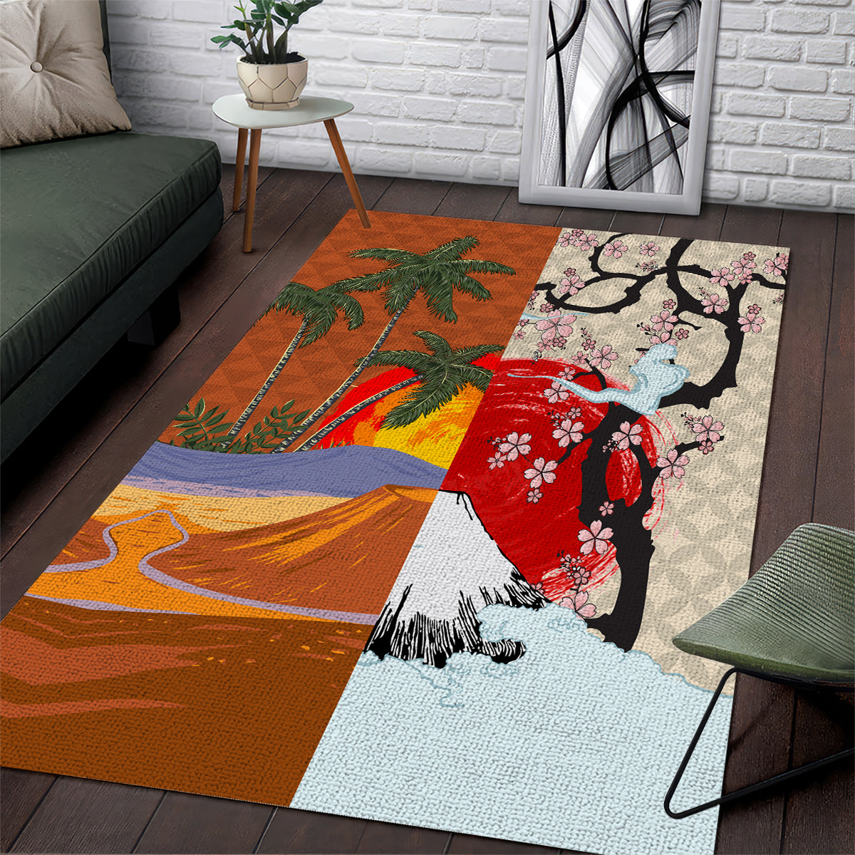 Japanese Culture Hawaii Style Area Rug Mauna Kea and Fuji Mountains - Wonder Print Shop