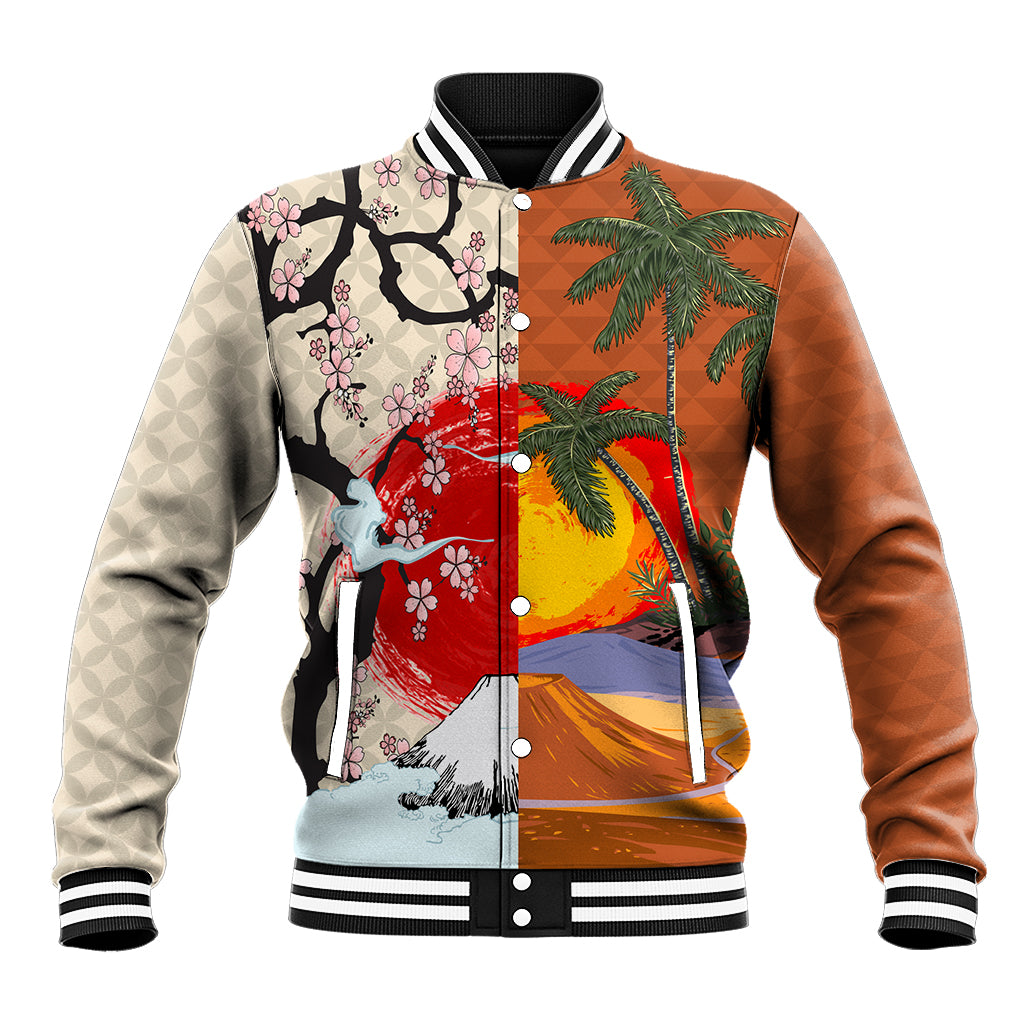 Japanese Culture Hawaii Style Baseball Jacket Mauna Kea and Fuji Mountains - Wonder Print Shop