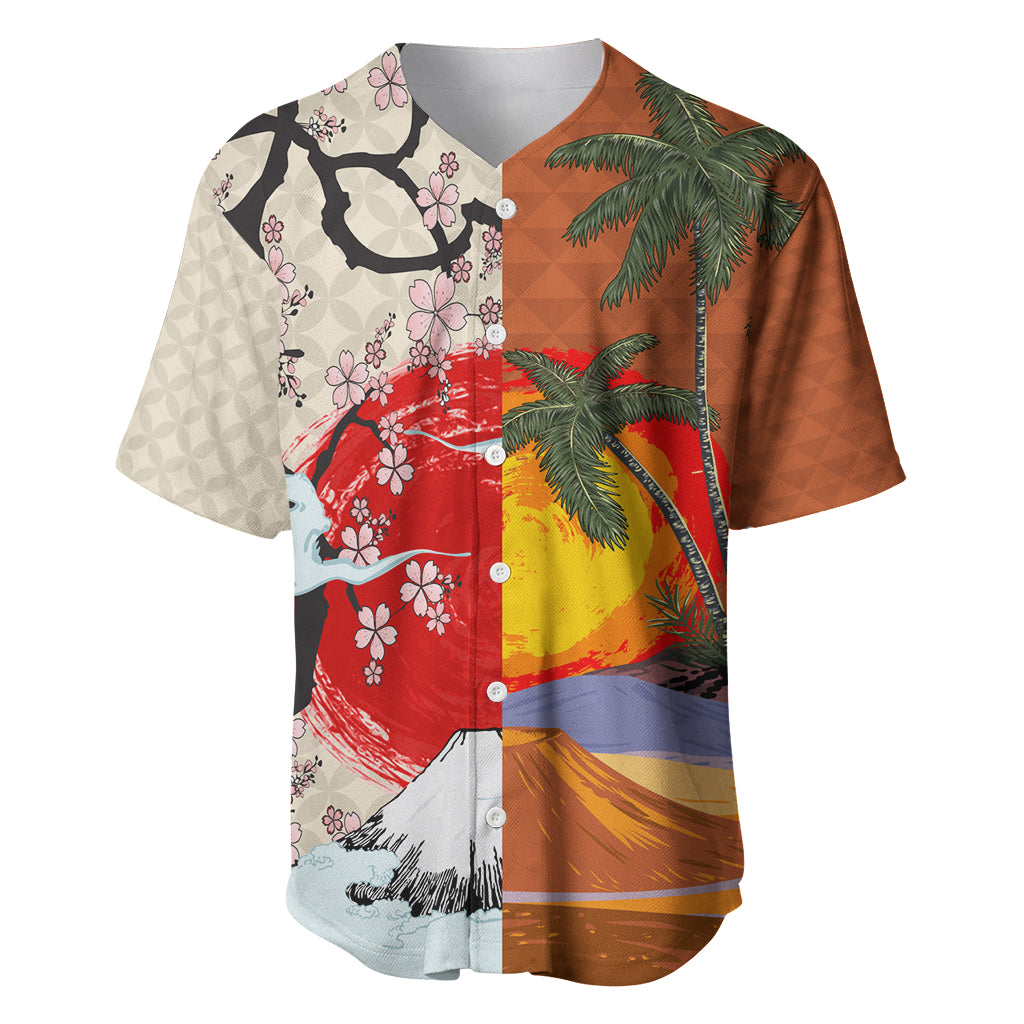 Japanese Culture Hawaii Style Baseball Jersey Mauna Kea and Fuji Mountains - Wonder Print Shop