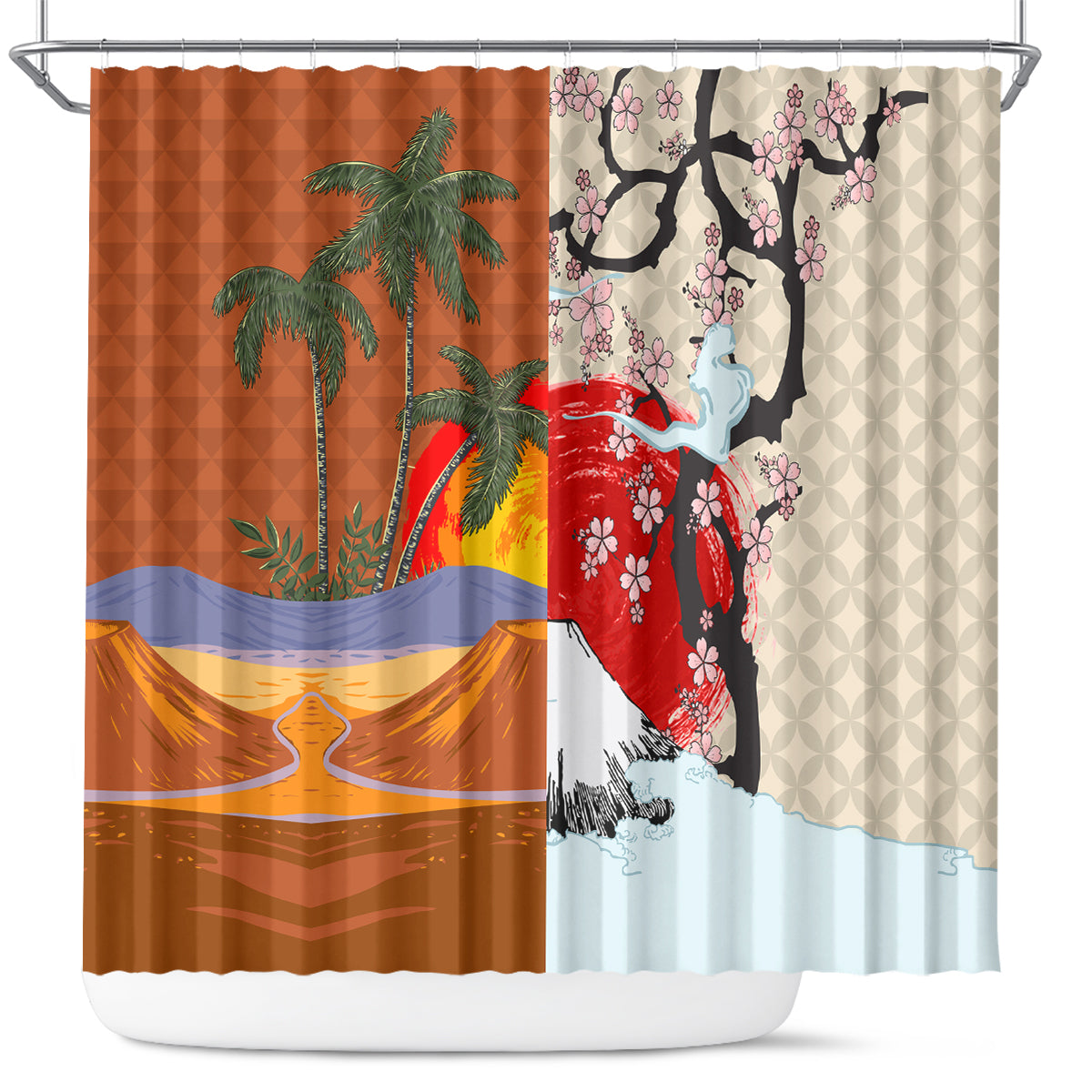 Pan-Pacific Festival Shower Curtain Mauna Kea and Fuji Mountains