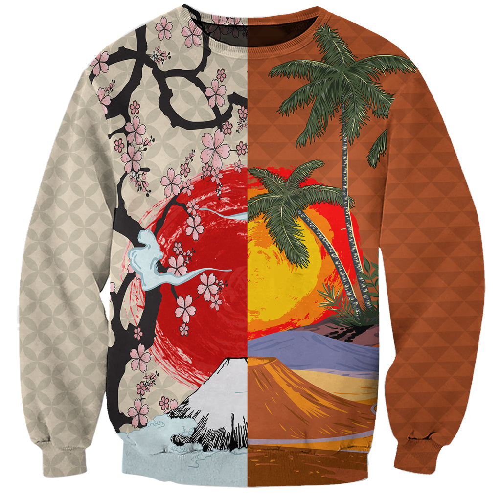 Japanese Culture Hawaii Style Sweatshirt Mauna Kea and Fuji Mountains - Wonder Print Shop