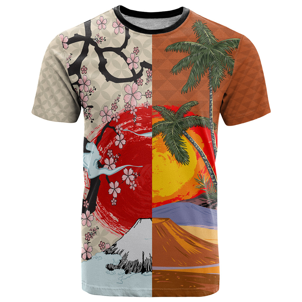 Japanese Culture Hawaii Style T Shirt Mauna Kea and Fuji Mountains - Wonder Print Shop