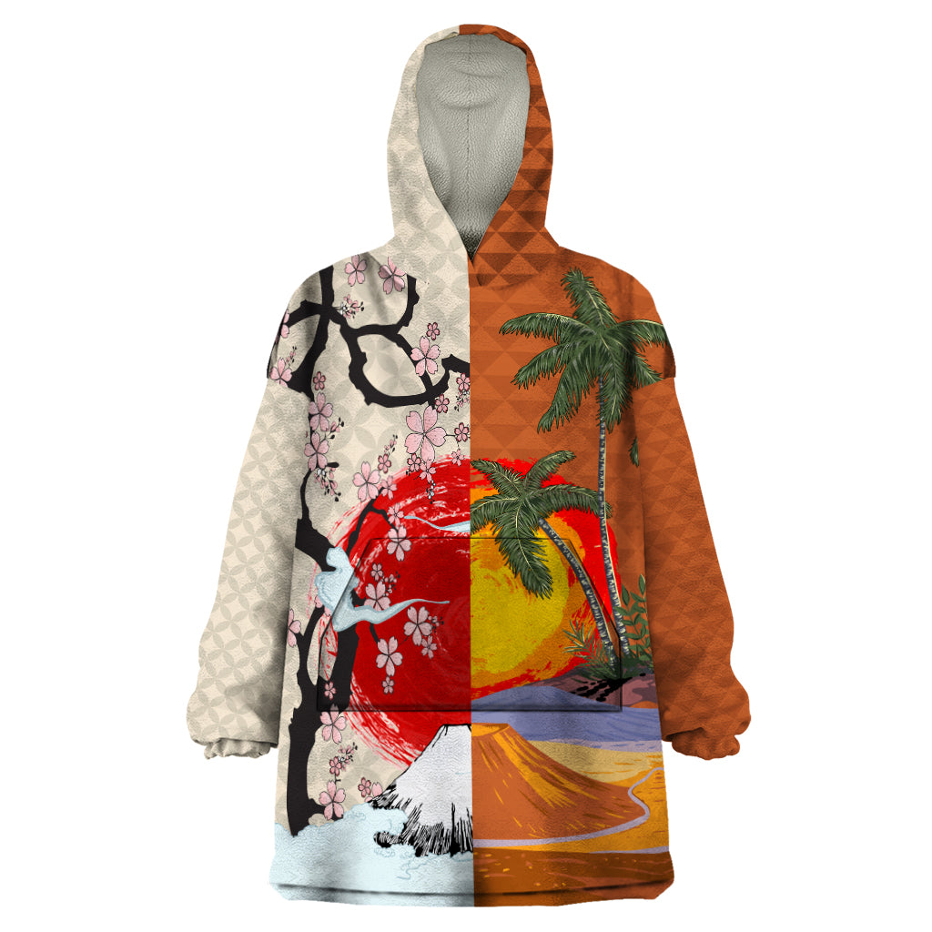 Japanese Culture Hawaii Style Wearable Blanket Hoodie Mauna Kea and Fuji Mountains - Wonder Print Shop