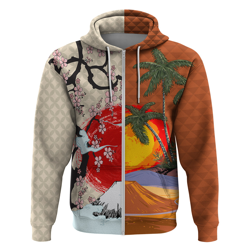 Japanese Culture Hawaii Style Zip Hoodie Mauna Kea and Fuji Mountains - Wonder Print Shop