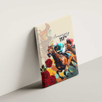 Horse racing 151th anniversary canvas wall art featuring jockeys, horses, and roses