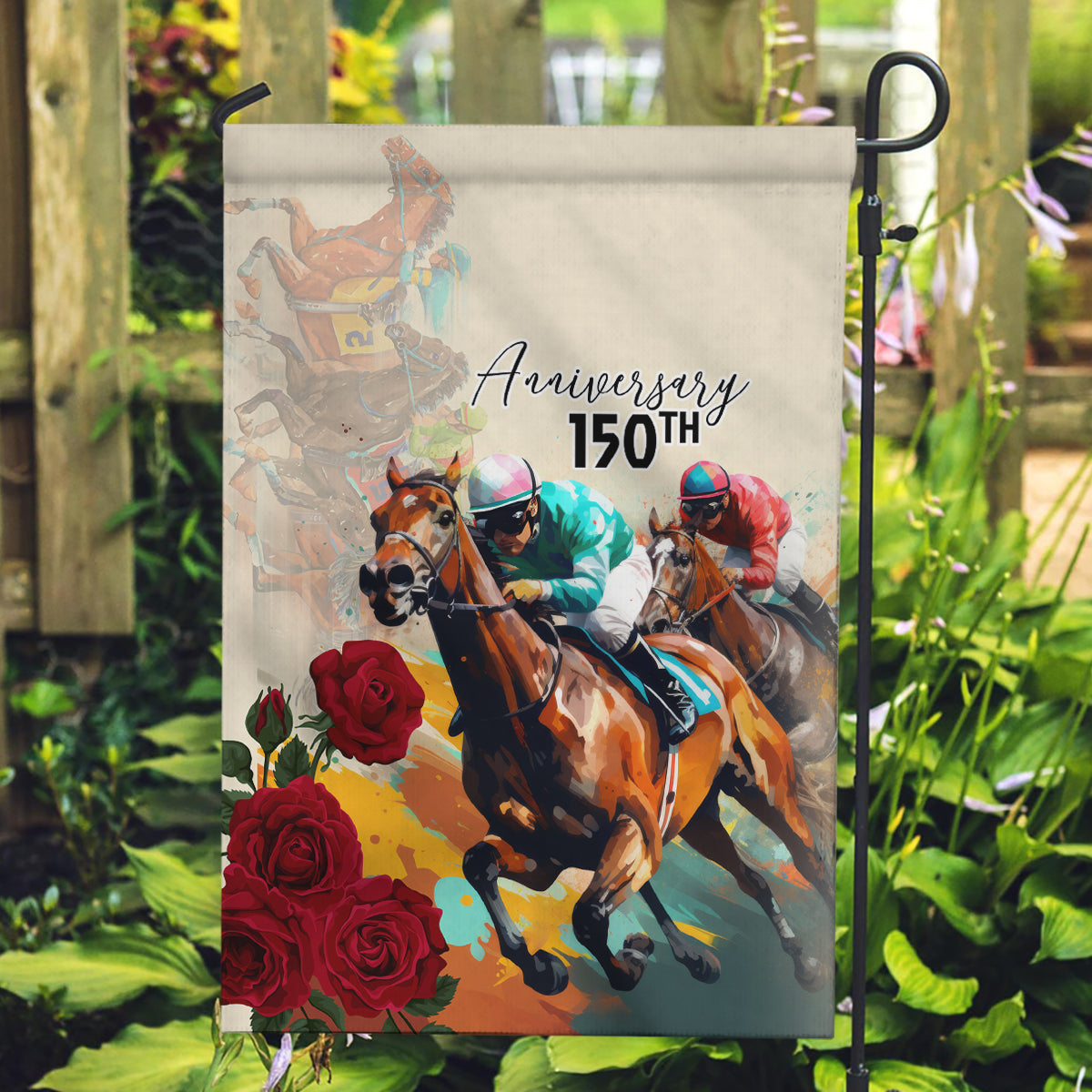 Kentucky Horse Racing 150th Anniversary Garden Flag - Wonder Print Shop