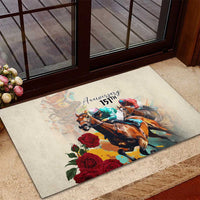 Light rubber doormat featuring 151st anniversary horses with red roses and event lettering