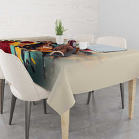 Rectangular tablecloth with multicolor horse-themed artwork and roses
