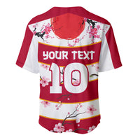 Red and white baseball rugby jersey back with cherry blossoms, YOUR TEXT 10, short sleeves