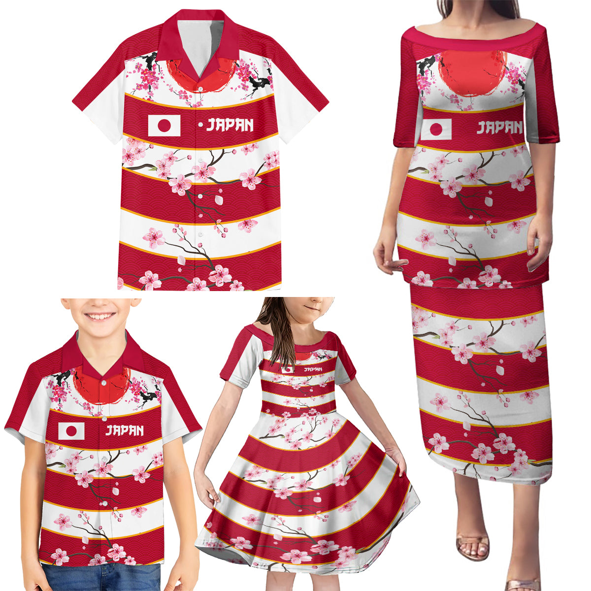 Custom Japan Rugby Family Matching Puletasi and Hawaiian Shirt Sakura Blossom Go Champion 2024 - Wonder Print Shop