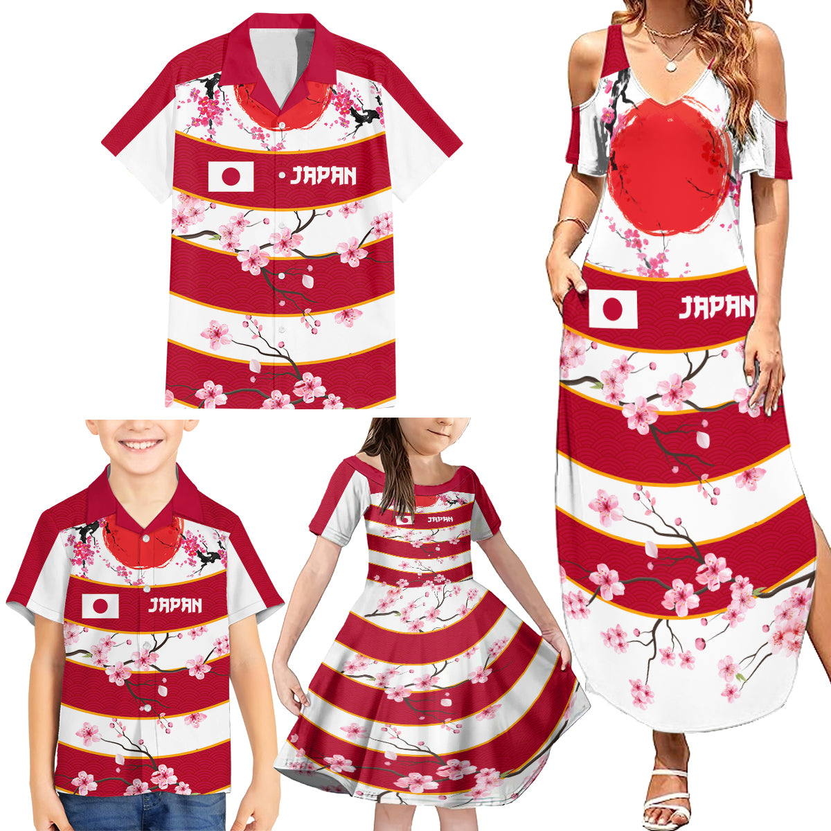 Custom Japan Rugby Family Matching Summer Maxi Dress and Hawaiian Shirt Sakura Blossom Go Champion 2024 - Wonder Print Shop