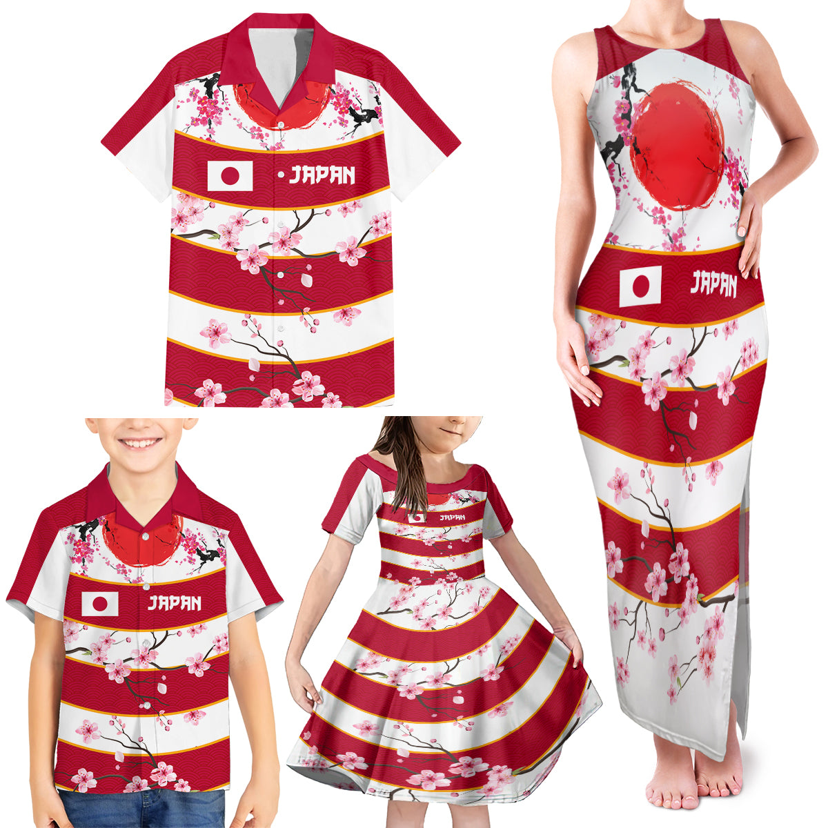 Custom Japan Rugby Family Matching Tank Maxi Dress and Hawaiian Shirt Sakura Blossom Go Champion 2024 - Wonder Print Shop