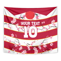 Close-up red and white cherry blossom tapestry with custom text and large number 10