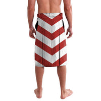 Knee-length beach wrap with red-and-white chevron stripes, rear view