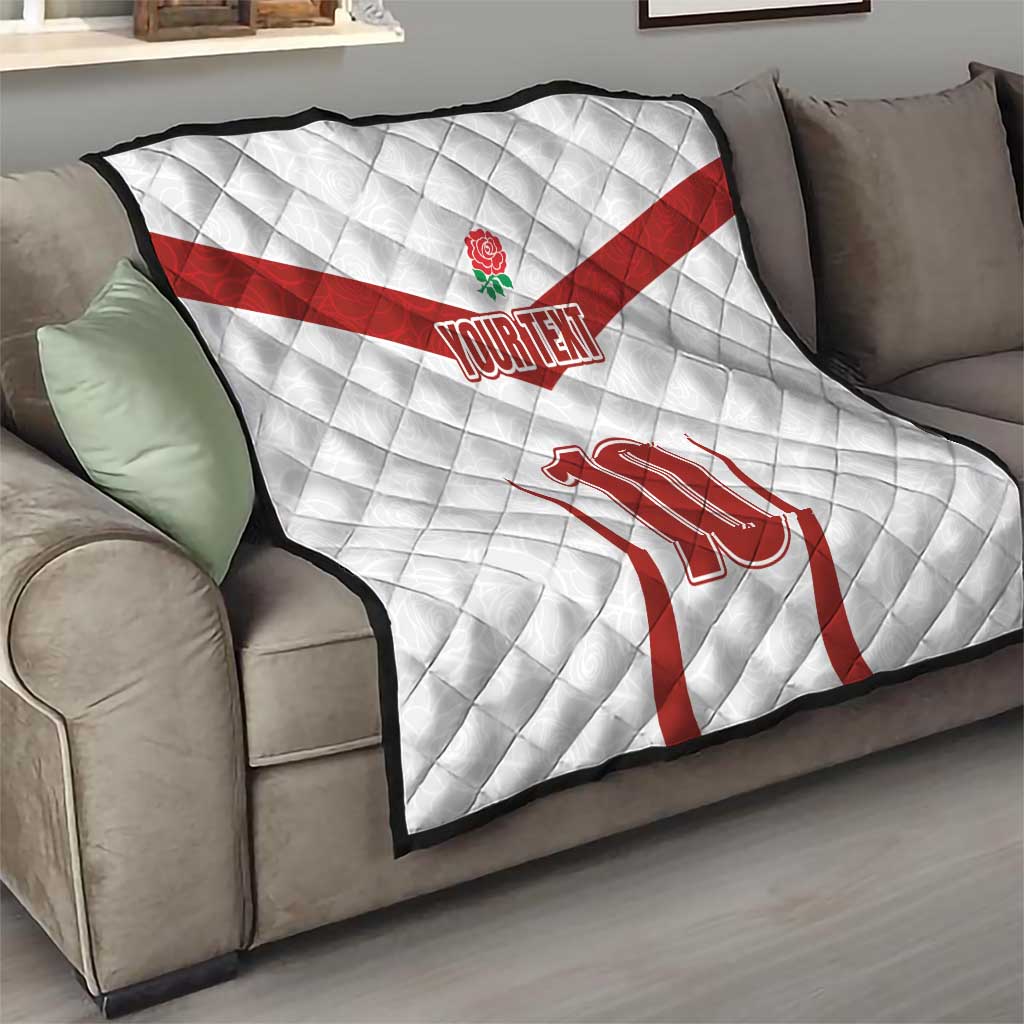 White and red quilt throw for sofa with rose emblem, YOUR TEXT, and red 10