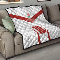 White and red quilt throw for sofa with rose emblem, YOUR TEXT, and red 10