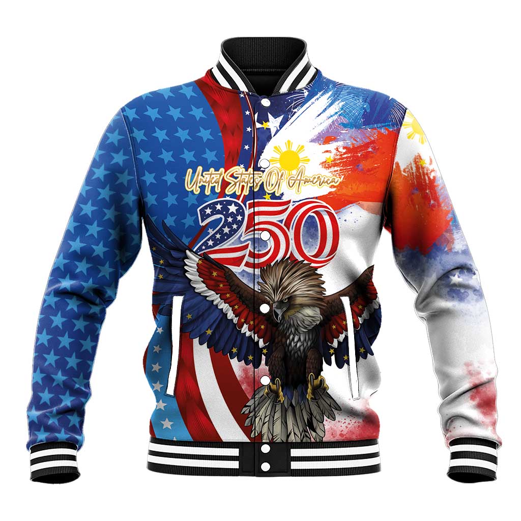 Philippines and United States Semiquincentennial Baseball Jacket Eagle and National Flag Style
