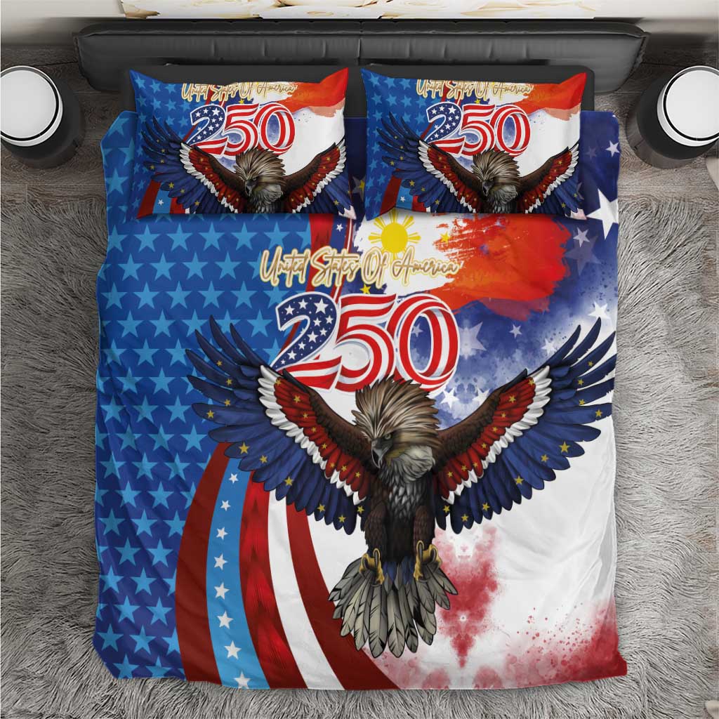 Philippines and United States Semiquincentennial Bedding Set Eagle and National Flag Style