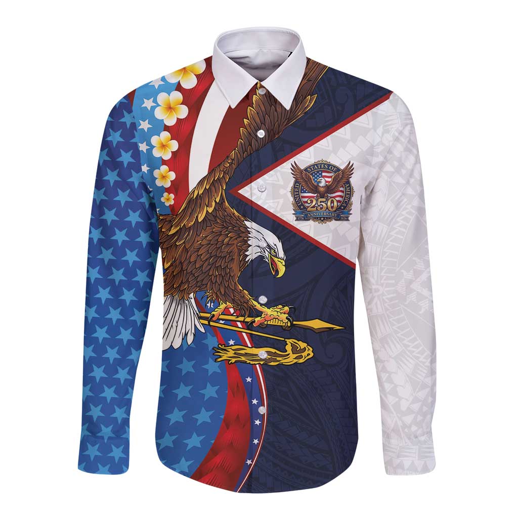 American Samoa and United States Semiquincentennial Long Sleeve Button Shirt Bald Eagle with National Flag Style