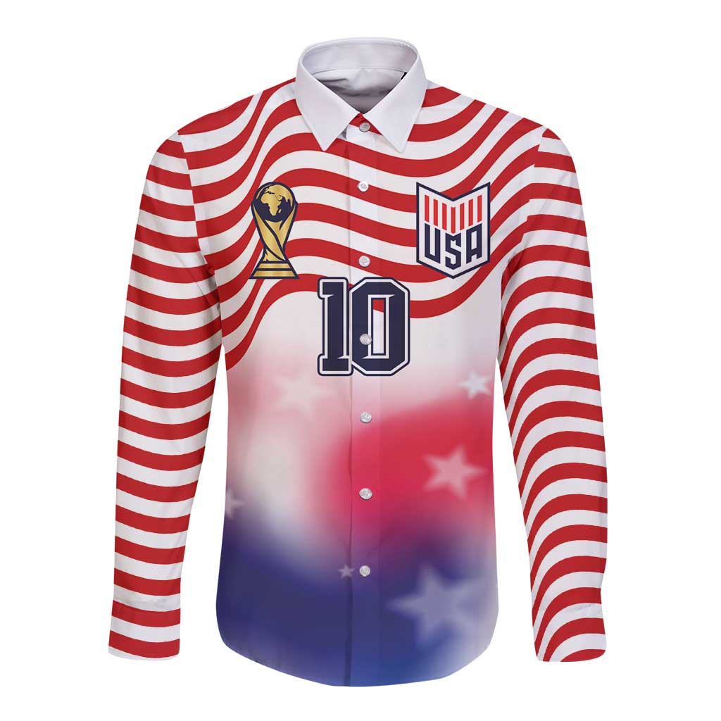 Custom United States Soccer Long Sleeve Button Shirt American Flag Sporty Style