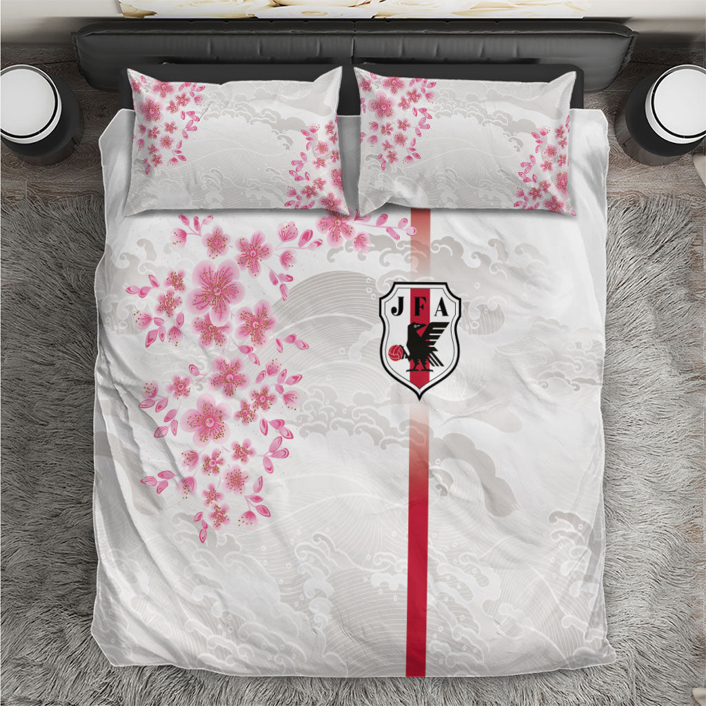 Japan National Football Bedding Set Cherry Blossom Sakura Wave Traditional Graphic Art