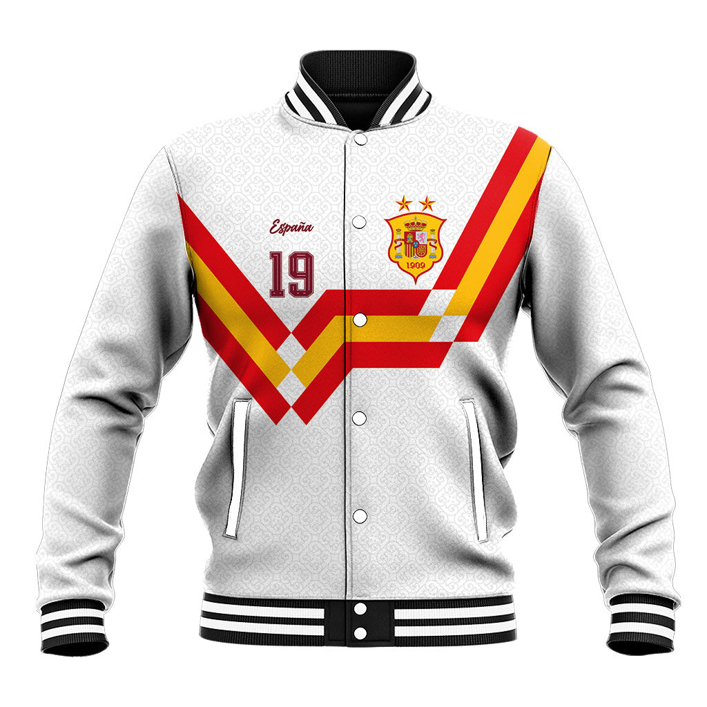 Custom Spain National Football Baseball Jacket Geometric Flag Stripe Pattern Retro Graphic Concept