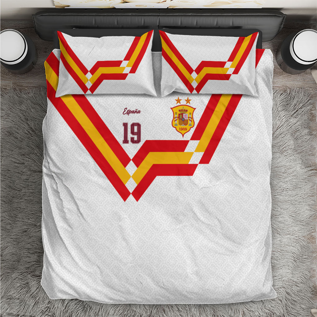Custom Spain National Football Bedding Set Geometric Flag Stripe Pattern Retro Graphic Concept