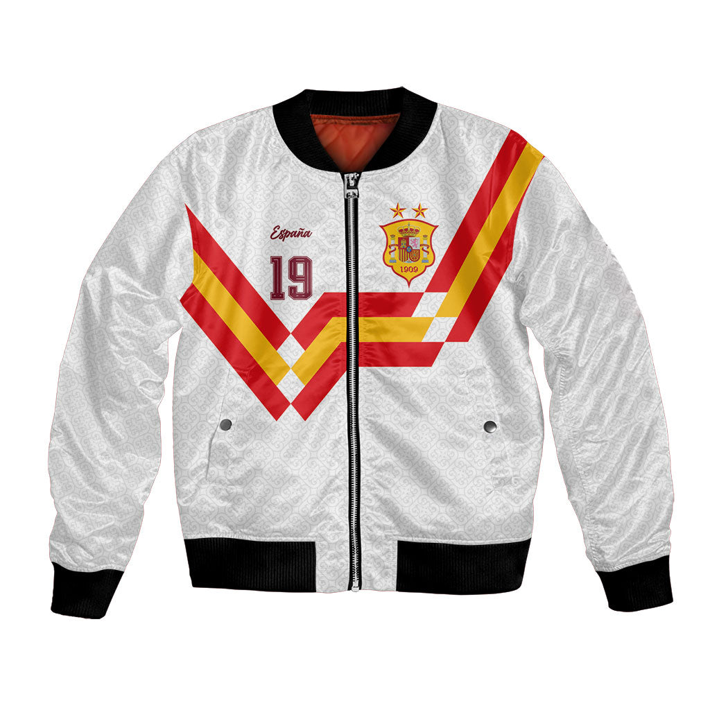 Custom Spain National Football Bomber Jacket Geometric Flag Stripe Pattern Retro Graphic Concept