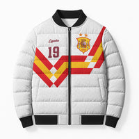 Custom Spain National Football Bomber Puffer Jacket Geometric Flag Stripe Pattern Retro Graphic Concept