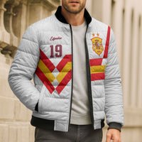 Custom Spain National Football Bomber Puffer Jacket Geometric Flag Stripe Pattern Retro Graphic Concept