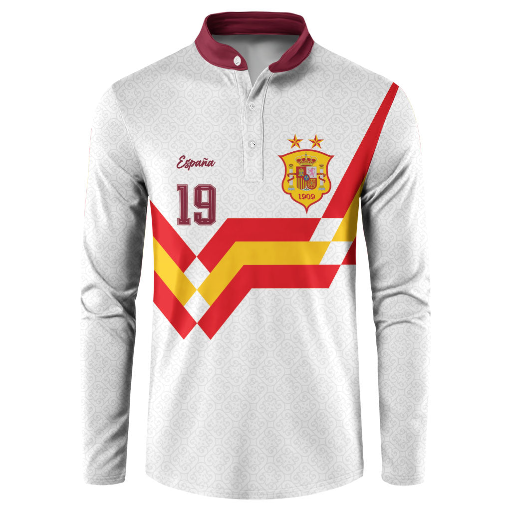 Custom Spain National Football Button Sweatshirt Geometric Flag Stripe Pattern Retro Graphic Concept