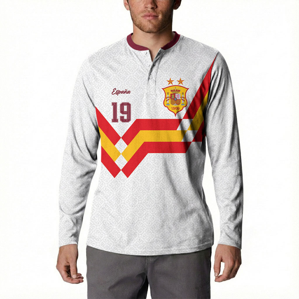Custom Spain National Football Button Sweatshirt Geometric Flag Stripe Pattern Retro Graphic Concept