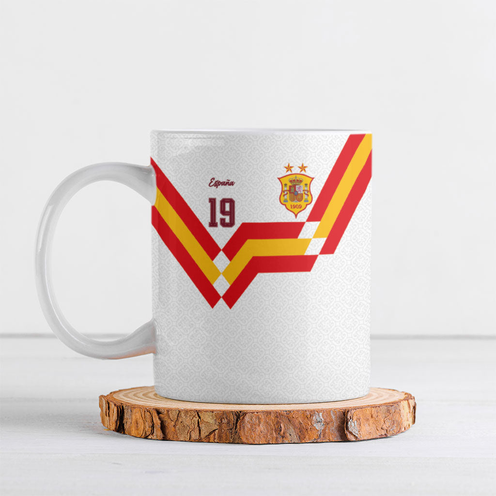 Custom Spain National Football Ceramic Mug Geometric Flag Stripe Pattern Retro Graphic Concept