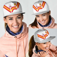 Custom Spain National Football Mesh Trucker Cap Geometric Flag Stripe Pattern Retro Graphic Concept