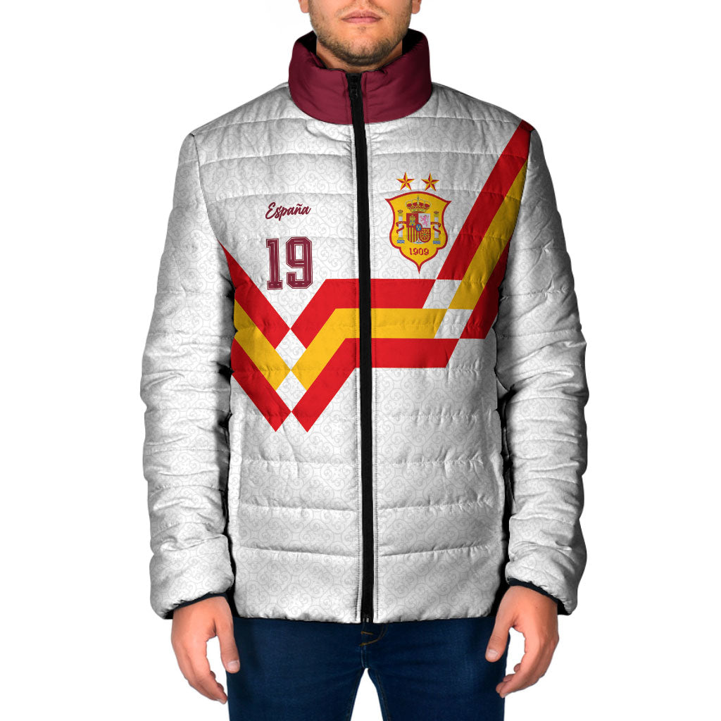Custom Spain National Football Padded Jacket Geometric Flag Stripe Pattern Retro Graphic Concept