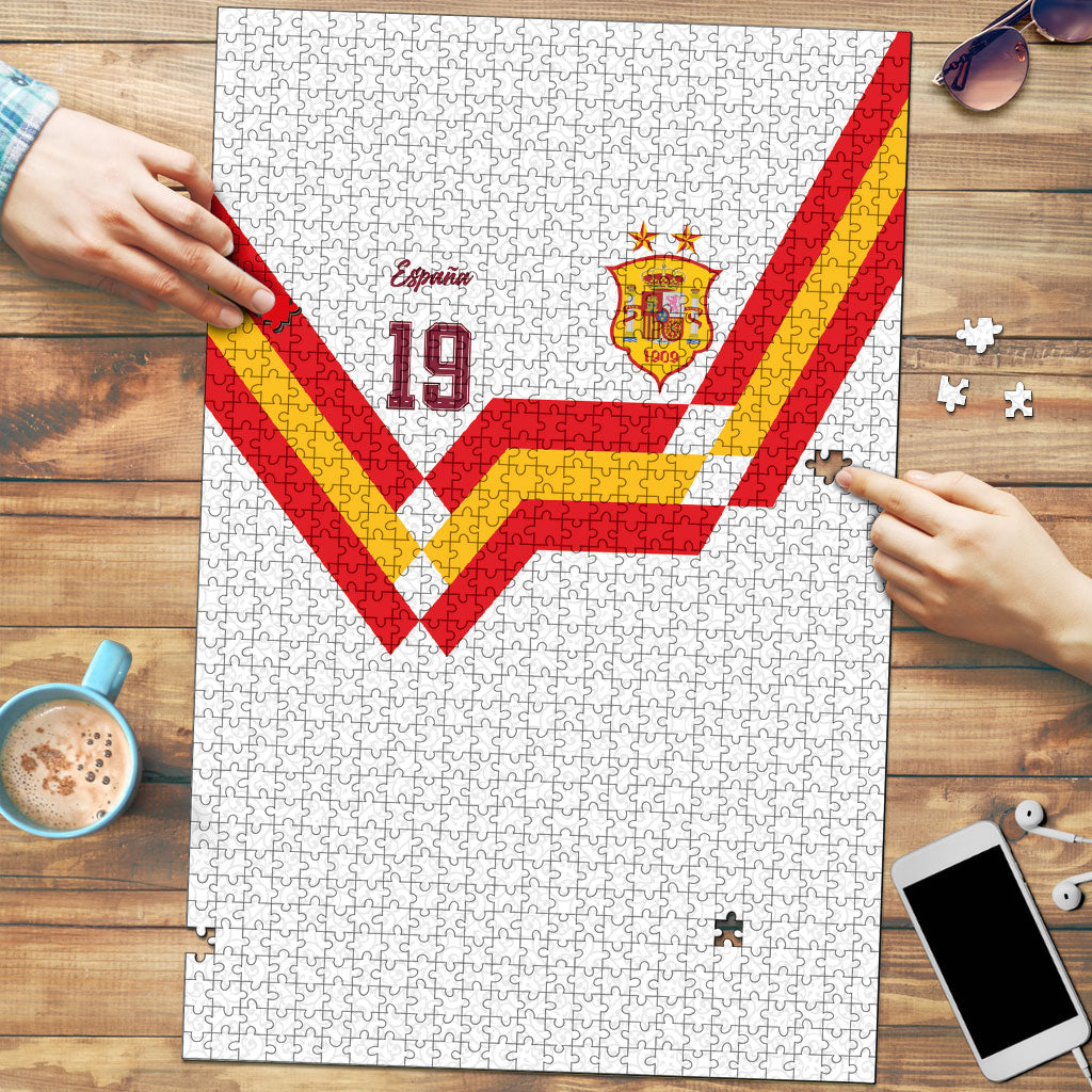 Custom Spain National Football Puzzle Geometric Flag Stripe Pattern Retro Graphic Concept