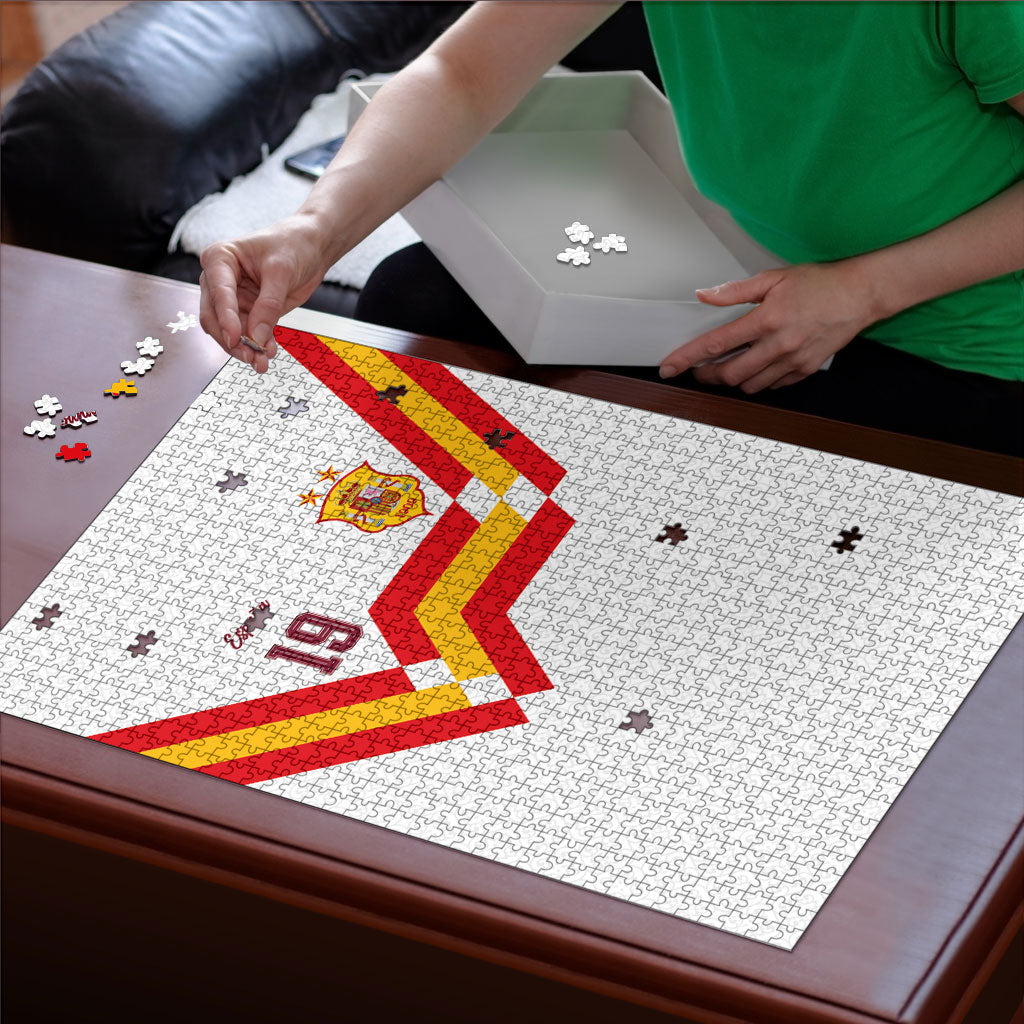 Custom Spain National Football Puzzle Geometric Flag Stripe Pattern Retro Graphic Concept