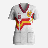 Custom Spain National Football Scrub Top Geometric Flag Stripe Pattern Retro Graphic Concept