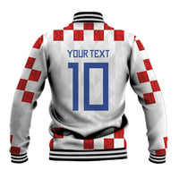 Custom Croatia National Football Baseball Jacket Red Checkerboard Glagolitic Script Geometric Pattern Art