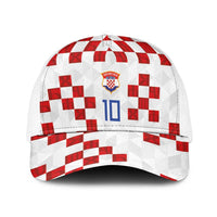Custom Croatia National Football Baseball Net Cap Red Checkerboard Glagolitic Script Geometric Pattern Art