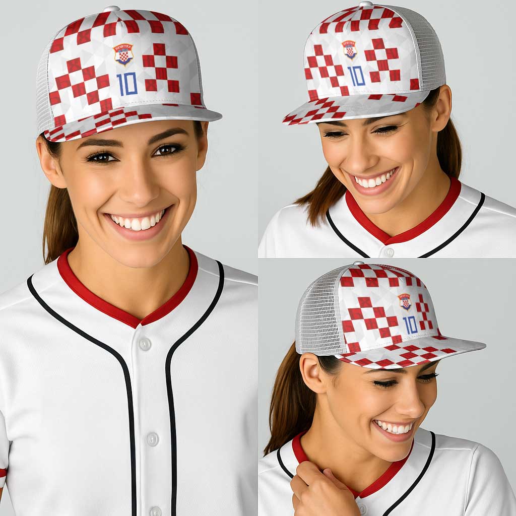 Custom Croatia National Football Baseball Net Cap Red Checkerboard Glagolitic Script Geometric Pattern Art