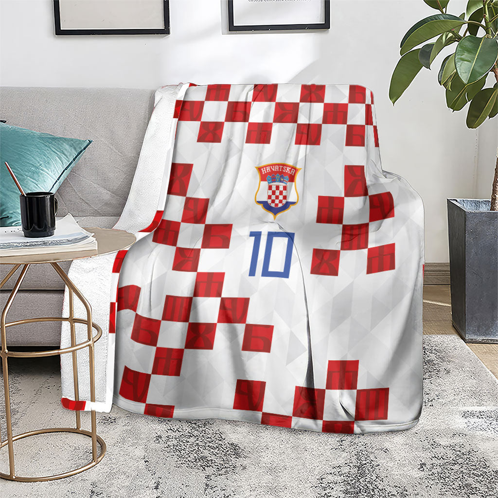 Custom Croatia National Football Blanket Red Checkerboard Glagolitic Script Geometric Pattern Art