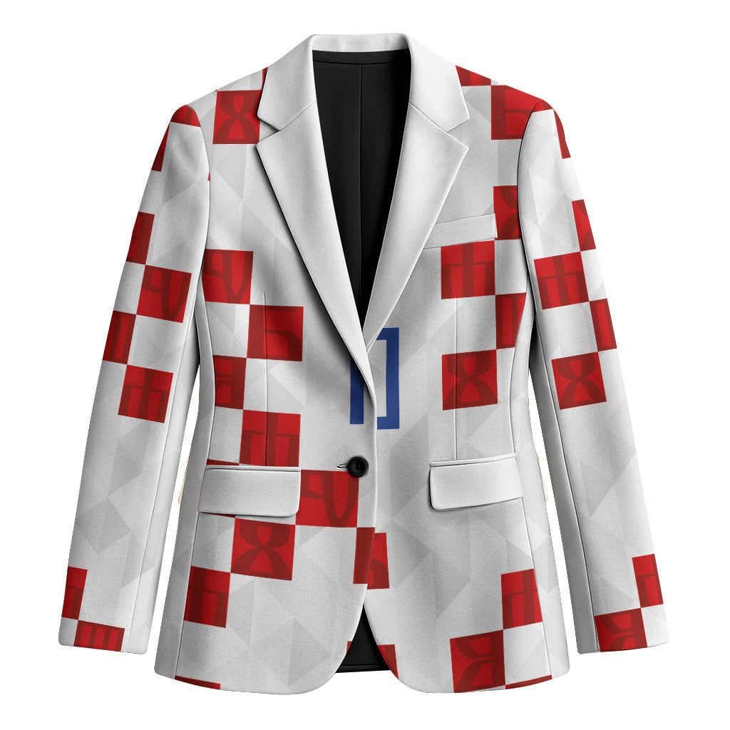 Custom Croatia National Football Blazer Red Checkerboard Glagolitic Script Geometric Pattern Art