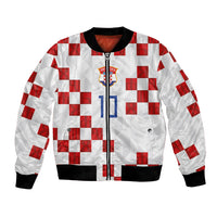 Custom Croatia National Football Bomber Jacket Red Checkerboard Glagolitic Script Geometric Pattern Art